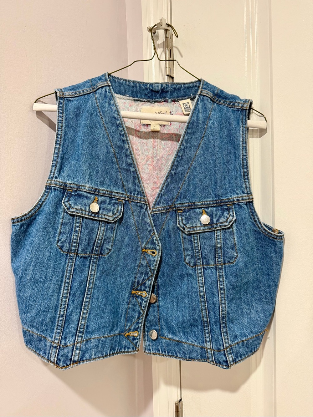 Universal Thread Blue Denim Vest with Pink & White Starburst Embroidery - Picture 2 of 4